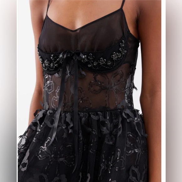 Simone Rocha Bow Sequin Embroidered Sheer Tutu Midi Dress - Picture 9 of 11
